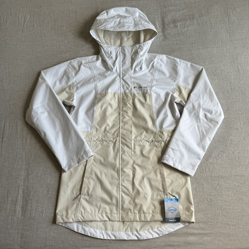 [WOMENS Small] Columbia Hikebound Long Jacket Tan White S Waterproof Lightweight